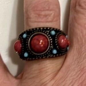 Southwest Style Costume Ring | Red Stone Look | OS